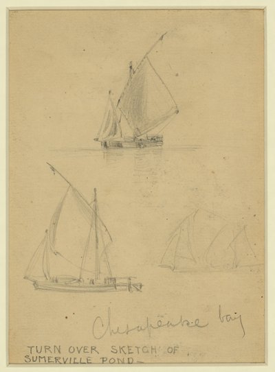 Kolme purjevenettä Chesapeake Bayssä tekijältä Alfred Rudolph Waud