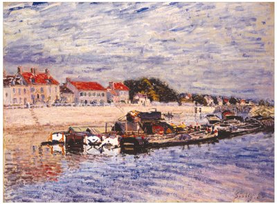 Proomuja Loingjoella Saint-Mammèsissa tekijältä Alfred Sisley