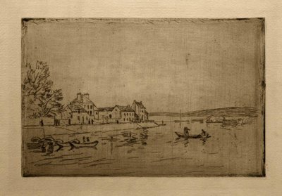 Banks of the Loing: Kuusi ankkuroitua kanoottia tekijältä Alfred Sisley