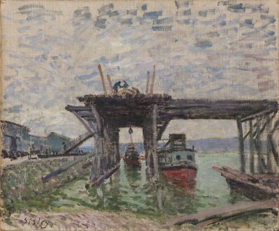 Saksa: Rakenteilla oleva silta The River Boat Garage tekijältä Alfred Sisley