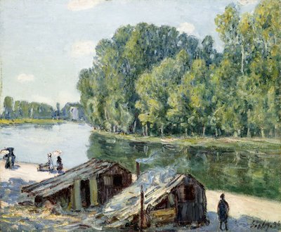 Mökit Canal du Loingin varrella, auringonvalon vaikutus, 1896 tekijältä Alfred Sisley