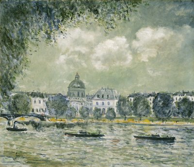 Maisema Seinen varrella Institut de Francen ja Pont des Artsin kanssa, n. 1875 tekijältä Alfred Sisley