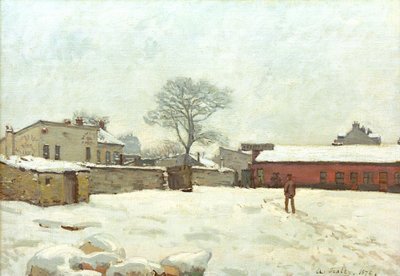 Sous la neige, cour de ferme à Marlyle-Roi tekijältä Alfred Sisley