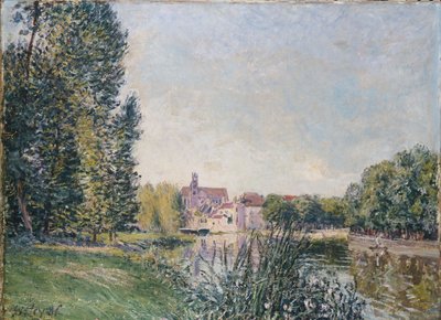 Loing ja kirkko Moretissa, 1886 tekijältä Alfred Sisley