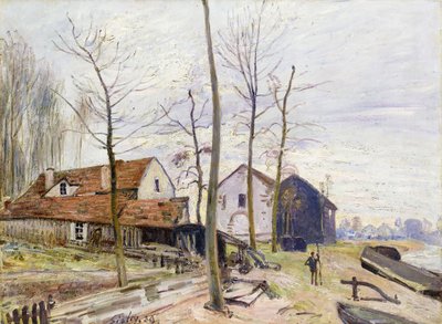 Moretin tehtaat, nouseva aurinko; Moretin tehtaat, auringonnousu, 1889 tekijältä Alfred Sisley