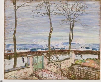 Moretin rautatieasema talvella (pastelli paperille) tekijältä Alfred Sisley