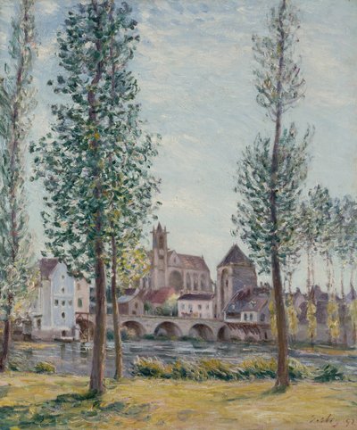 Näkymä Moret sur Loingiin puiden läpi tekijältä Alfred Sisley