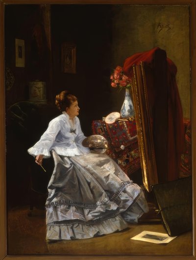 A.Stevens zugeschrieben, Dame ja ihrer Staffelei / Gemälde tekijältä Alfred Emile Stevens