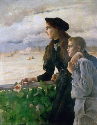 Frère et soeur devant la mer a Honfleur tekijältä Alfred Emile Stevens