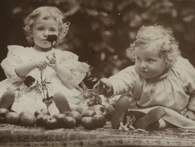 Veljentytöt - Flora pitelee kukkaa, ja Hedwig, n. 1896. tekijältä Alfred Stieglitz