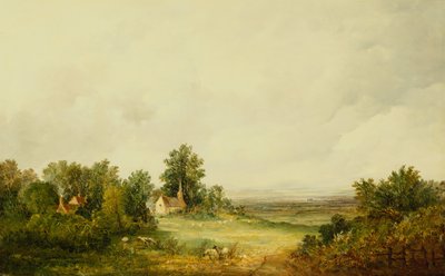 Lampaat kirkon vieressä metsäisessä maisemassa tekijältä Alfred Vickers