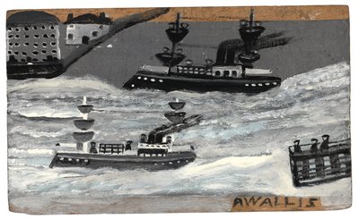Tykkiveneet sota-aikana, noin 1855-1942 (öljy paneelille) tekijältä Alfred Wallis