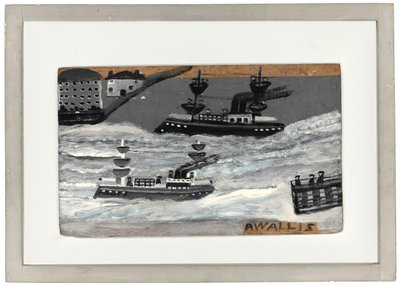 Tykkiveneet sodan aikana (öljy paneelissa) (katso myös 1074078) tekijältä Alfred Wallis
