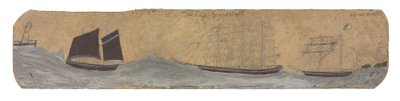 Lugger ja kaksi pientä purjelaivaa lähestymässä satamaa, noin 1855-1942 (öljy ja lyijykynä kortilla). tekijältä Alfred Wallis