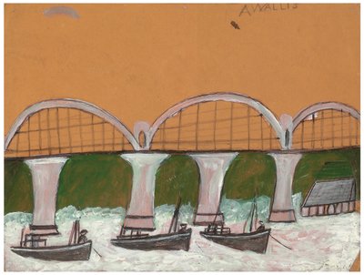 Saltash Bridge (lyijykynä ja öljy kortille) tekijältä Alfred Wallis