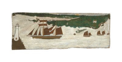 Kuunari ohittaa majakan, noin 1855-1942 (öljy kartongille) tekijältä Alfred Wallis