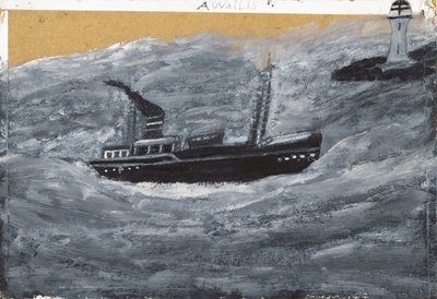 Troolari ja laituri (öljy kortille) tekijältä Alfred Wallis