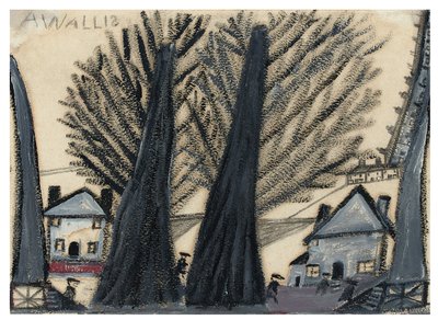 Kaksi puuta (lyijykynä ja öljy kortille) tekijältä Alfred Wallis