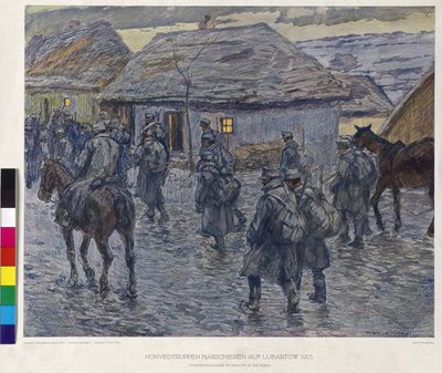 Honvedin joukot marssivat Lubartoviin 1915 (printti) tekijältä Alfred Wesemann