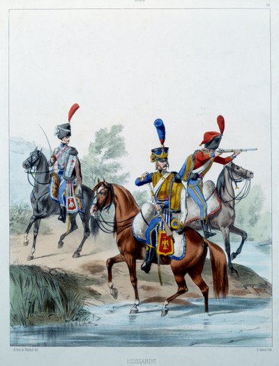 Napoleonin armeija: Hussarit. Kaiverrus Alfred De Marbot (1800-luku) 1806. Malmaison, Musee Du Chateau. tekijältä Alfred de (after) Marbot