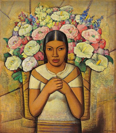 kukka myyjä; Kukkamyyjä, n.1934 (öljy kankaalle) tekijältä Alfredo Ramos Martinez