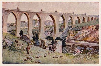 Aques Livresin akvedukti, Lissabon (värilitografia) tekijältä Alfredo Roque Gameiro