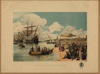 Vasco da Gaman saapuminen Intiaan, n. 1900 tekijältä Alfredo Roque Gameiro