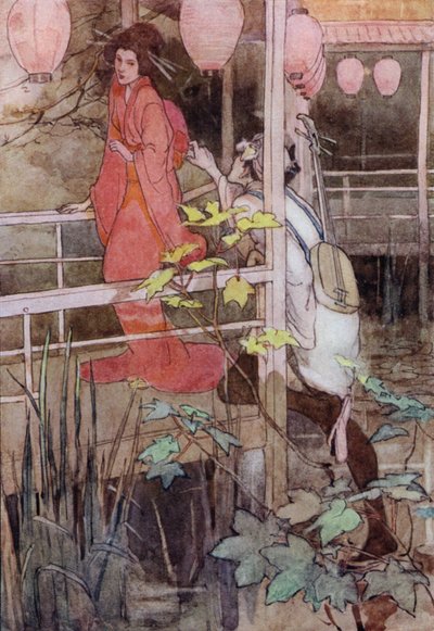 Kuvitus elokuvalle The Story of the Mikado (värilitho) tekijältä Alice Bolingbroke (after) Woodward