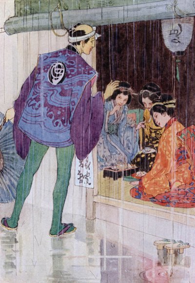 Kuvitus elokuvalle The Story of the Mikado (värilitho) tekijältä Alice Bolingbroke (after) Woodward