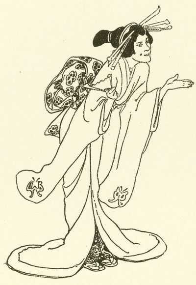 Kuvitus elokuvalle The Story of the Mikado (kaiverrus) tekijältä Alice Bolingbroke (after) Woodward