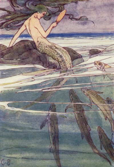 Hän kampasi pitkiä Tressestään (väri litho) tekijältä Alice Bolingbroke (after) Woodward