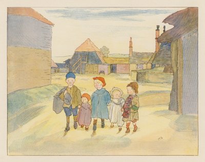 Hyväntekeväisyyspäivä (värilitografia) tekijältä Alice Maud Beddington