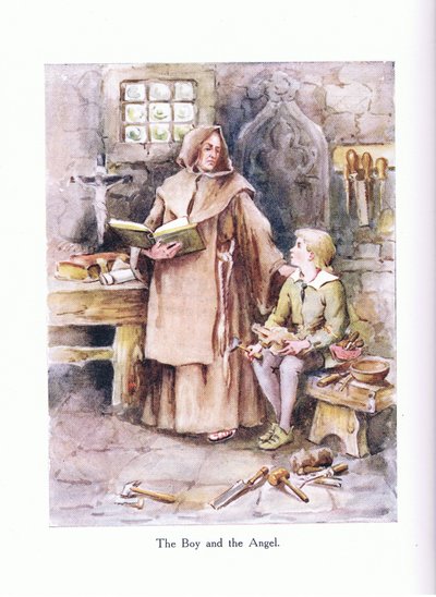 Poika ja enkeli, kuvitus teoksesta "Poems for the Young: Robert Browning", n. 1920 (värilitho) tekijältä Alice Ross