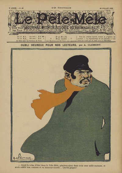 Onnellinen puute lukijoillemme. Le Pele-Mele -lehden kuvitus, 1902 tekijältä Aline Clement