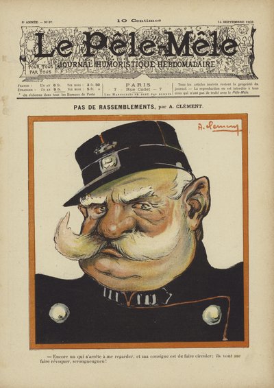 Ei kokoontumisia. Le Pele-Mele -lehden kuvitus, 1902 tekijältä Aline Clement
