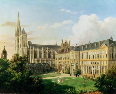 Saint-Denisin luostarikirkko ja Kunnialegioonan koulu vuonna 1840 tekijältä Aline Clement