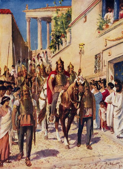 Alaric saapumassa Ateenaan (väri litho) tekijältä Allan (after) Stewart