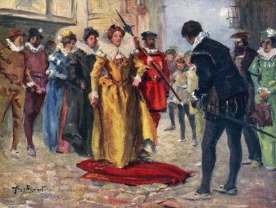 Raleigh riisui homoviittansa ja laittoi sen Miry Patchin poikki (väri litho) tekijältä Allan (after) Stewart