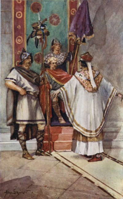 St Paulinus ja kuningas Edwin (väri litho) tekijältä Allan (after) Stewart