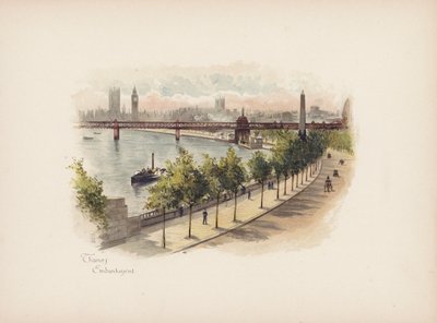 Tuttu Lontoo: Thames Embankment (värilitro). tekijältä Allan F. Barraud