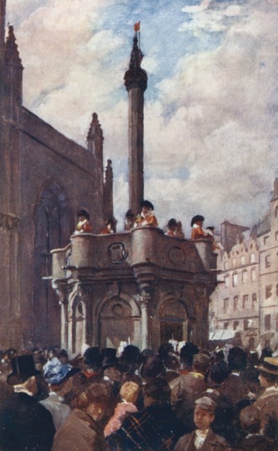 Una proclama reial del Mercat Cross (litografia en color) finlandès tekijältä Allan Stewart