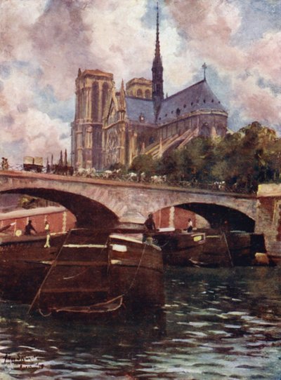 Pariisi: Notre Damen katedraali (väri litho) tekijältä Allan Stewart