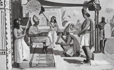 Ramses II vastaanottaa kopion sopimuksestaan heettiläisten kanssa (litografia). tekijältä Allan Stewart