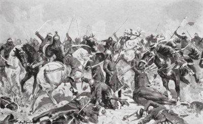 Rajputtien viimeinen taistelu muhamettilaisia vastaan vuonna 1192 jKr (litografia) tekijältä Allan Stewart