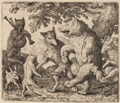 Kaikki iloitsevat karhun ja suden puolesta, luultavasti c. 16451656. tekijältä Allart van Everdingen