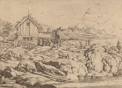 Vene joen rannalla kolmen vuohen kanssa, luultavasti n. 16451656. tekijältä Allart van Everdingen