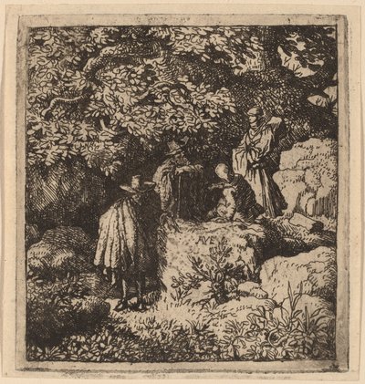 Neljä hahmoa puun alla, luultavasti n. 16451656. tekijältä Allart van Everdingen