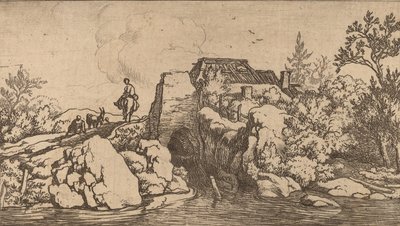 Ratsumies kivisillalla, luultavasti n. 16451656. tekijältä Allart van Everdingen