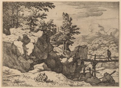 Mies pienellä puusillalla, luultavasti n. 16451656. tekijältä Allart van Everdingen