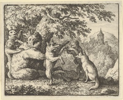Leijonan tilauksesta karhulta otetaan pala ihoa, pala etutassuista..., 1650-75. tekijältä Allart van Everdingen